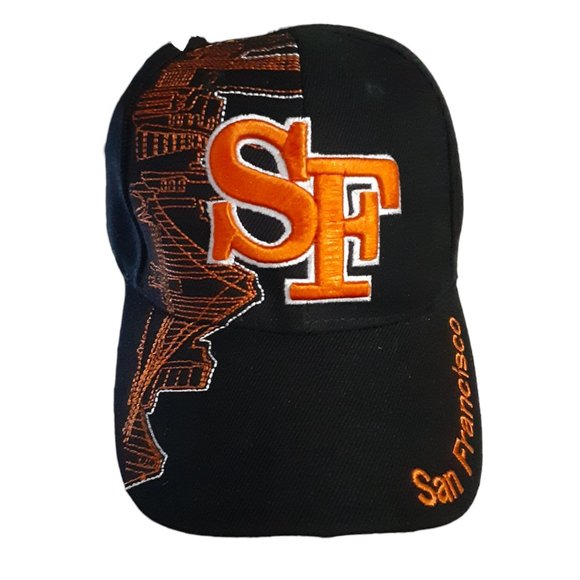 San Francisco Skyline Hat Embroidered Adjustable Black w/Orange Lanza USA NWOT - Picture 1 of 6